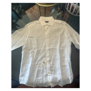 Mens Saks Fifth Avenue Collection White Linen Shirt Medium NWT